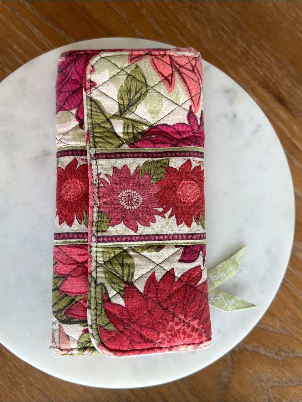 Vera Bradley Quilted Floral Trifold Wallet - Pink and Red